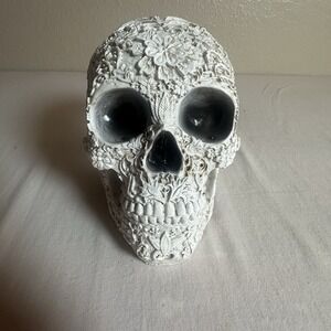 Floral Skull, Carved Human Skull, Gothic Decor, Halloween, Oddities, Curiosities